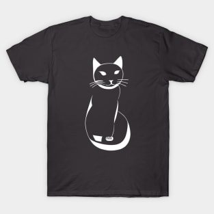 Sitting Cat - Simple white line drawing T-Shirt